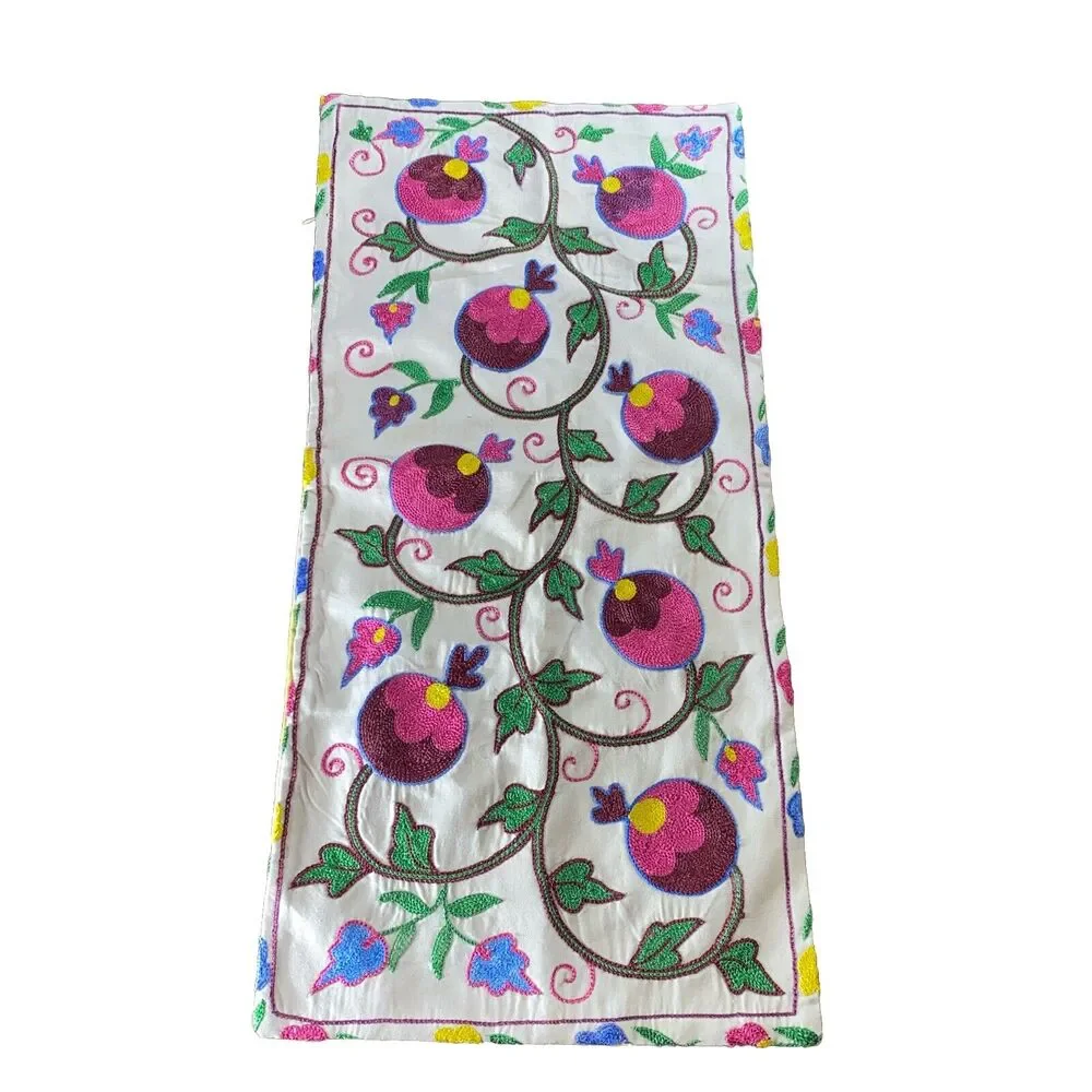 Handmade Embroidered Pillow Cover 3D Bright Floral Vine 14.5x 29.5” Boho Cottage